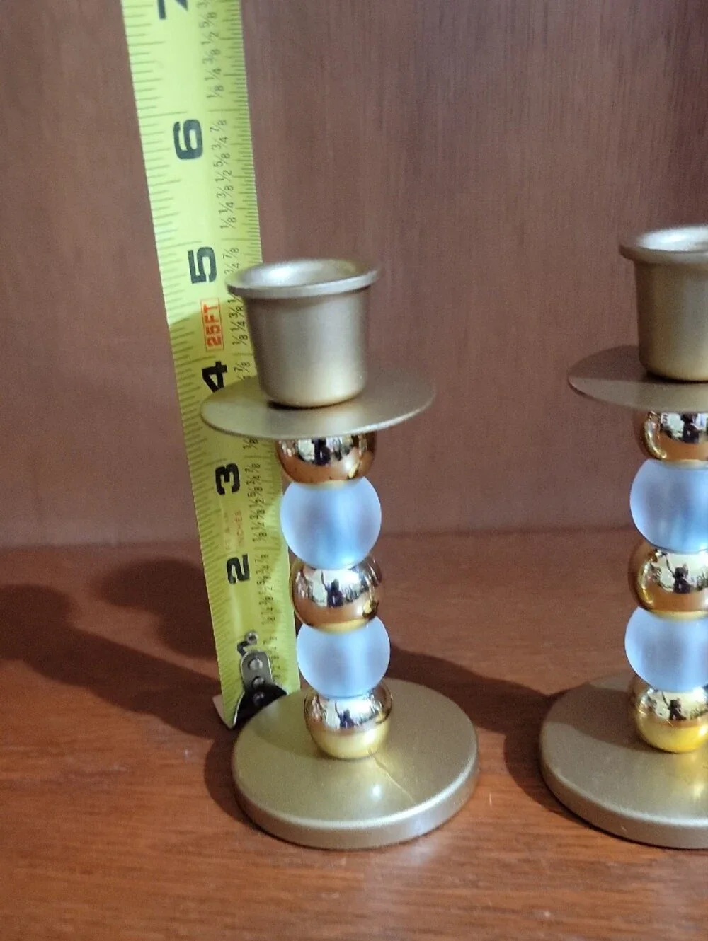 Gold Candlesticks with Frosted White And Gold Beads - Pair